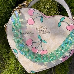 DOUBLE Hearts Bag Novelty Strap Y2K Leaf Green Iridescent AB Resin Bag Strap